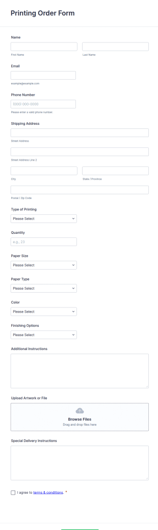Printing Order Form Template