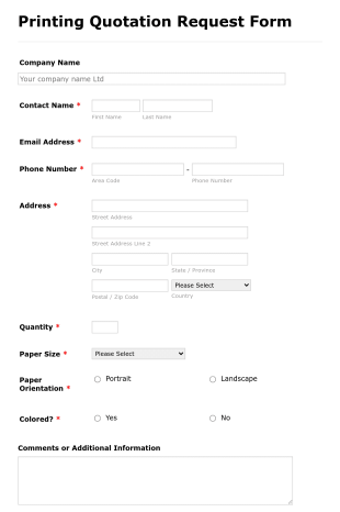 Printing Quotation Request Form Template