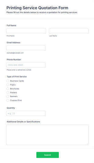 Printing Service Quotation Form Template