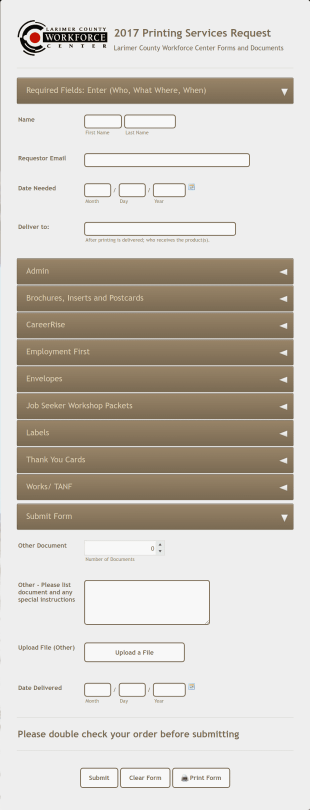 Printing Services Request Form Template