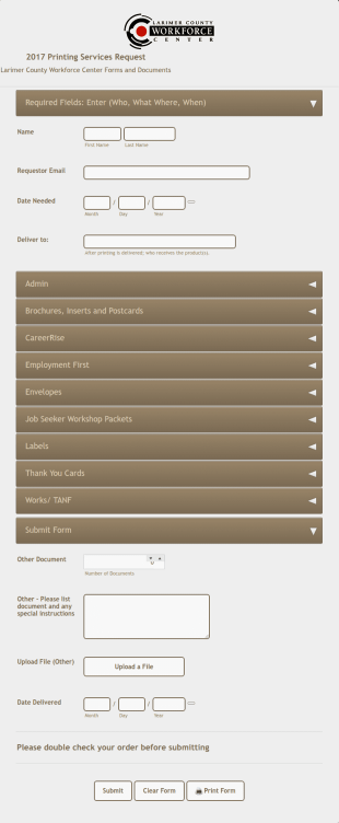 Printing Services Request Form Template