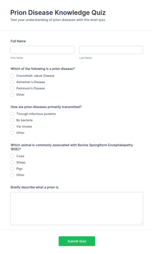 Prion Disease Knowledge Quiz Form Template