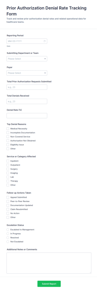Prior Authorization Denial Rate Tracking Form Template
