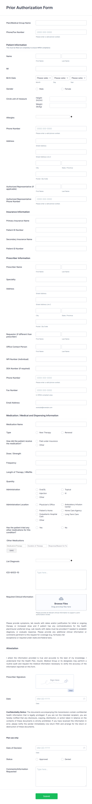 Prior Authorization Form Template