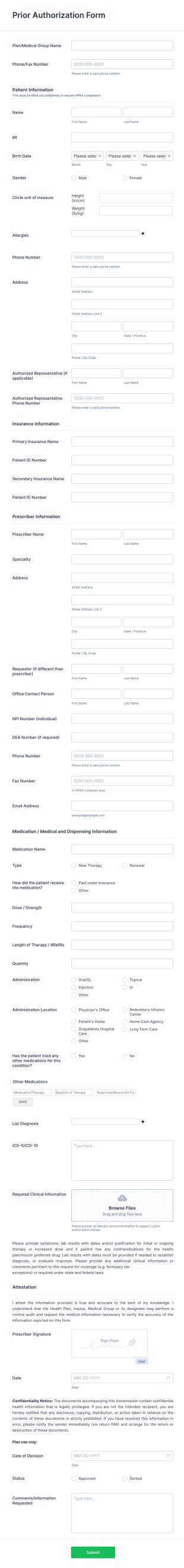 Prior Authorization Form Template