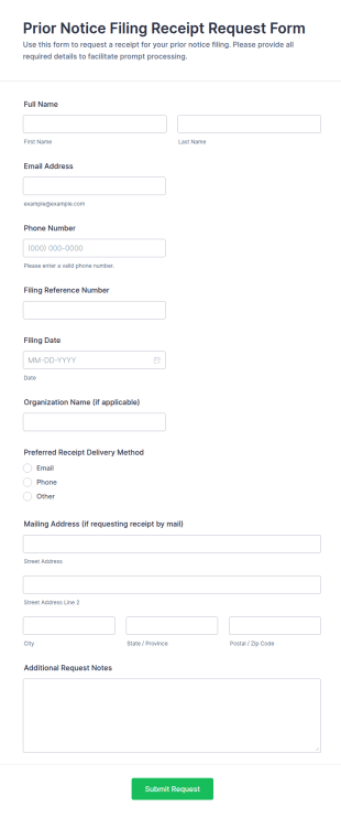 Prior Notice Filing Receipt Request Form Template