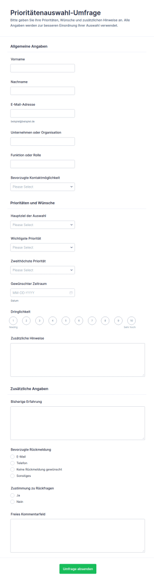 Prioritätenauswahl Umfrage