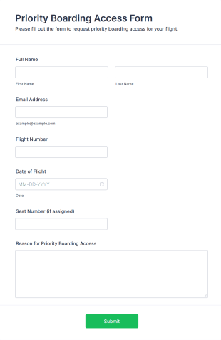 Priority Boarding Access Form Template