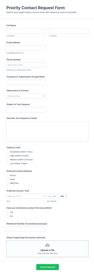 Priority Contact Request Form Template