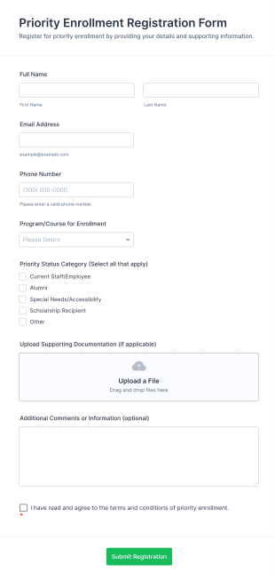 Priority Enrollment Registration Form Template