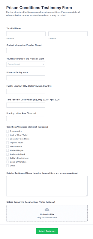 Prison Conditions Testimony Form Template