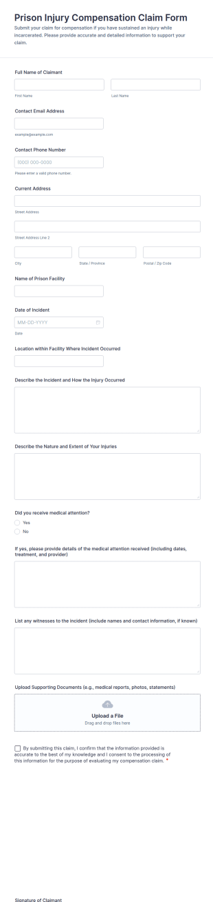 Prison Injury Compensation Claim Form Template