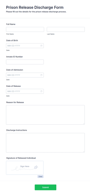 Prison Release Discharge Form Template