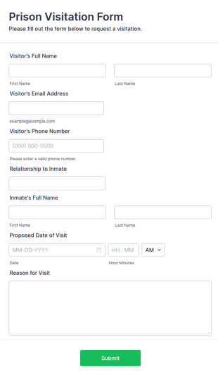 Prison Visitation Form Template