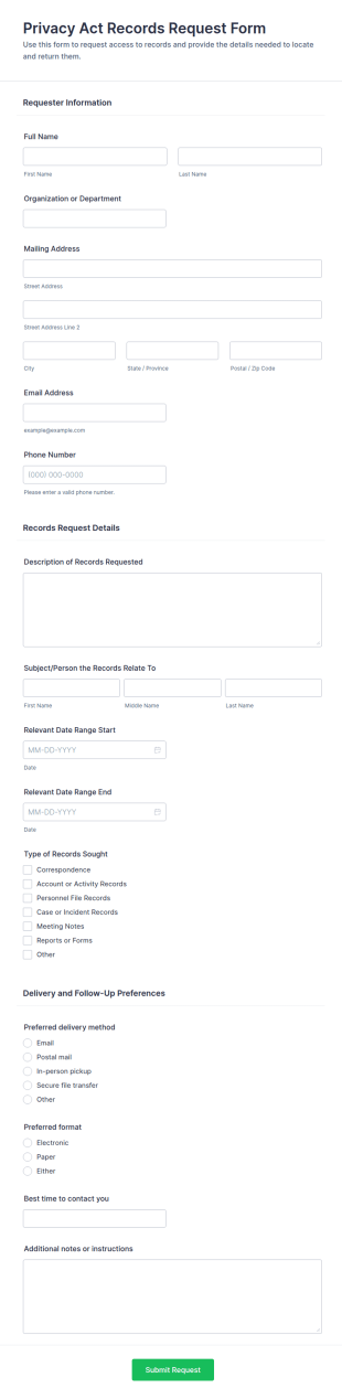 Privacy Act Records Request Form Template