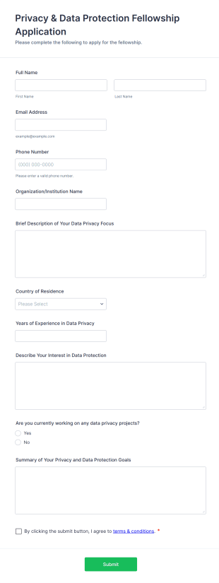 Privacy And Data Protection Fellowship Application Form Template