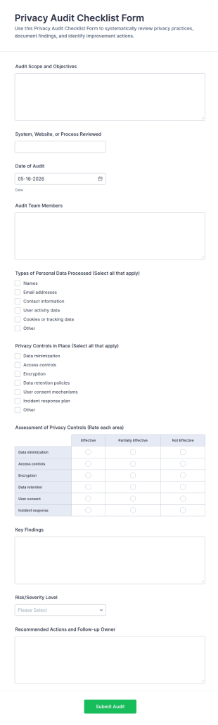 Privacy Audit Checklist Form Template
