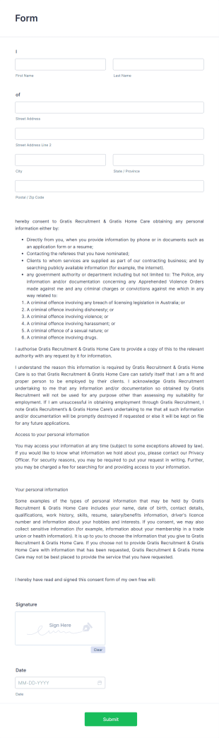 Privacy Consent Form To Obtain Information