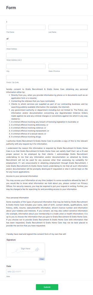 Privacy Consent Form To Obtain Information