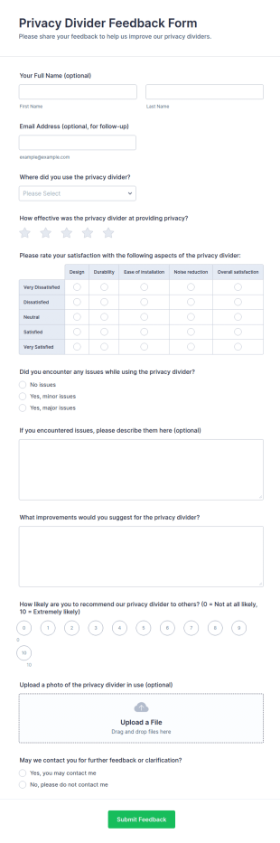 Privacy Divider Feedback Form Template