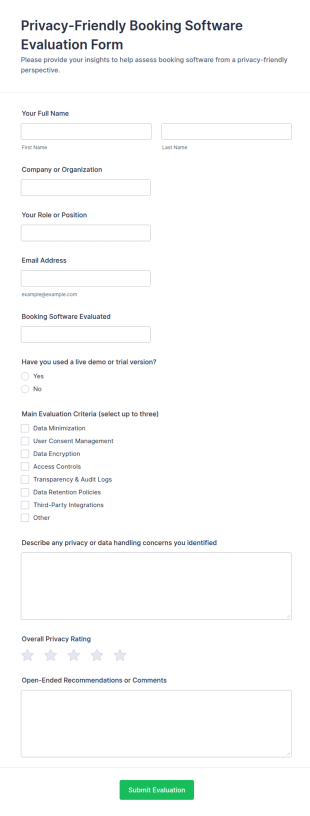 Privacy Friendly Booking Software Evaluation Form Template