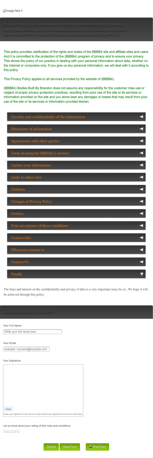 Privacy Policy And Conditions Agreement Form Template