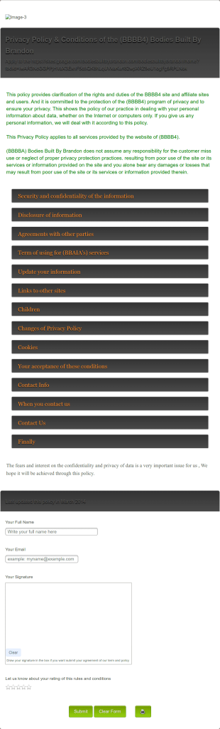 Privacy Policy And Conditions Agreement Form Template