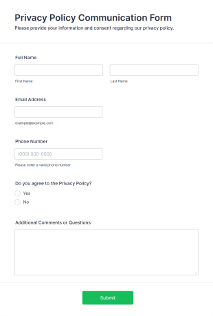 Privacy Policy Communication Form Template