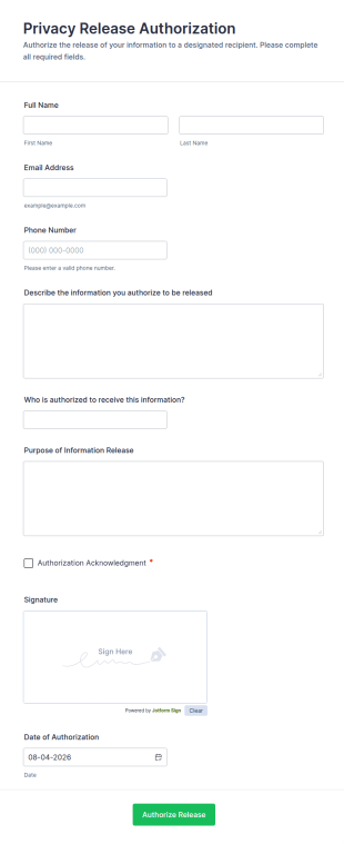 Privacy Release Authorization Form Template