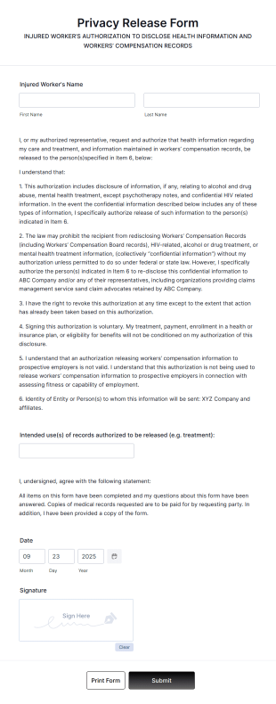 Privacy Release Form Template
