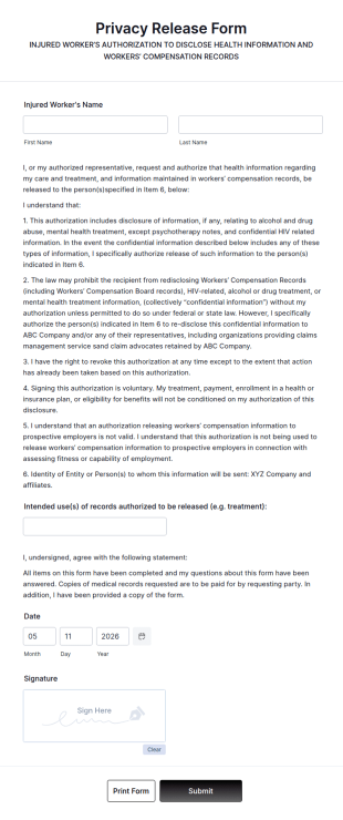 Privacy Release Form Template