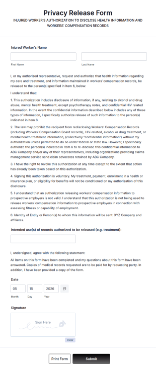 Privacy Release Form Template