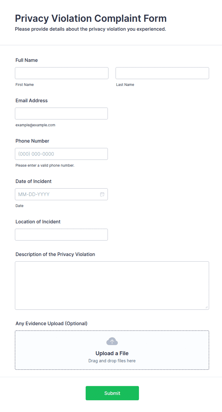 Privacy Violation Complaint Form Template Jotform