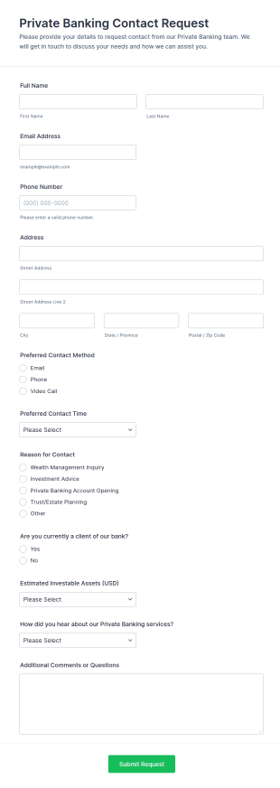 Private Banking Contact Request Form Template
