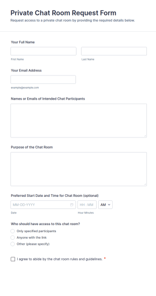 Private Chat Room Request Form Template