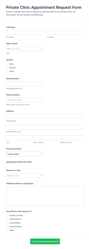 Private Clinic Appointment Request Form Template