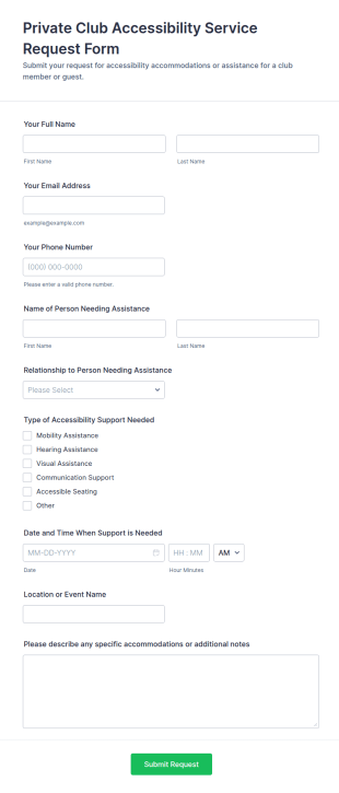 Private Club Accessibility Service Request Form Template