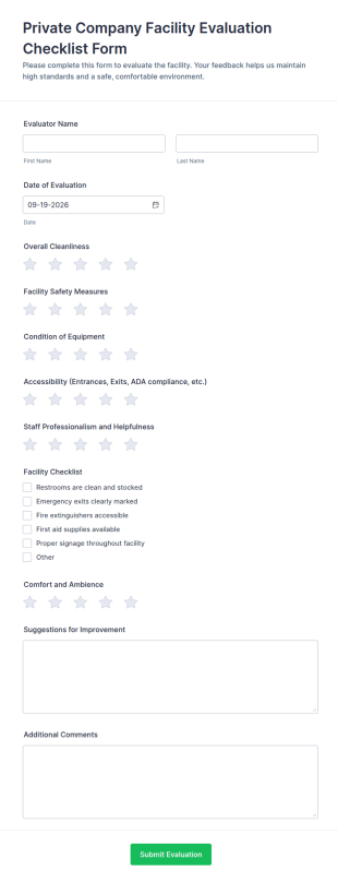 Private Company Facility Evaluation Checklist Form Template