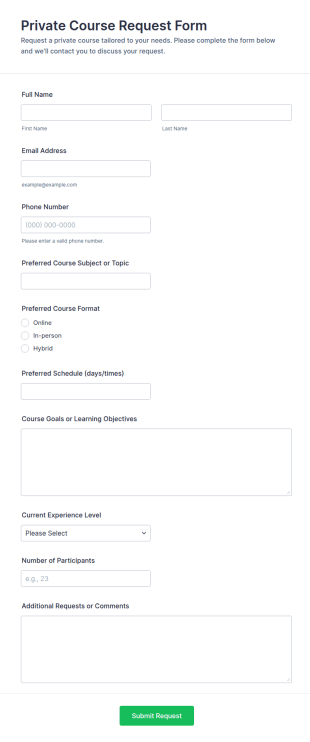 Private Course Request Form Template