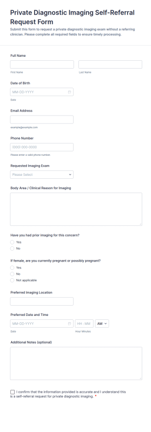 Private Diagnostic Imaging Self Referral Request Form Template