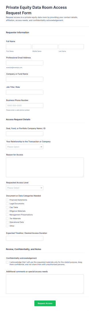 Private Equity Data Room Access Request Form Template