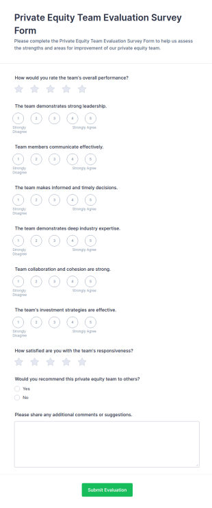 Private Equity Team Evaluation Survey Form Template