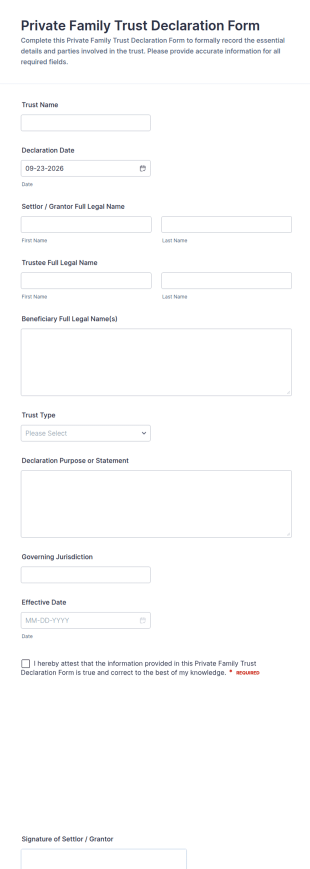 Private Family Trust Declaration Form Template