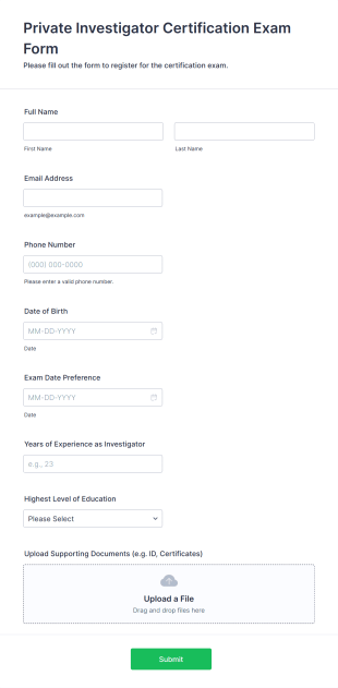 Private Investigator Certification Exam Form Form Template