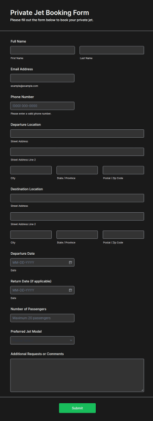Private Jet Booking Form Template