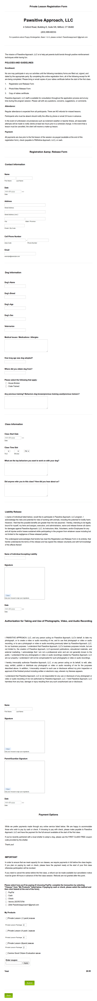 Private Lesson Registration Form Template