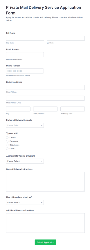 Private Mail Delivery Service Application Form Template