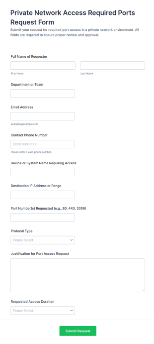 Private Network Access Ports Request Form Template