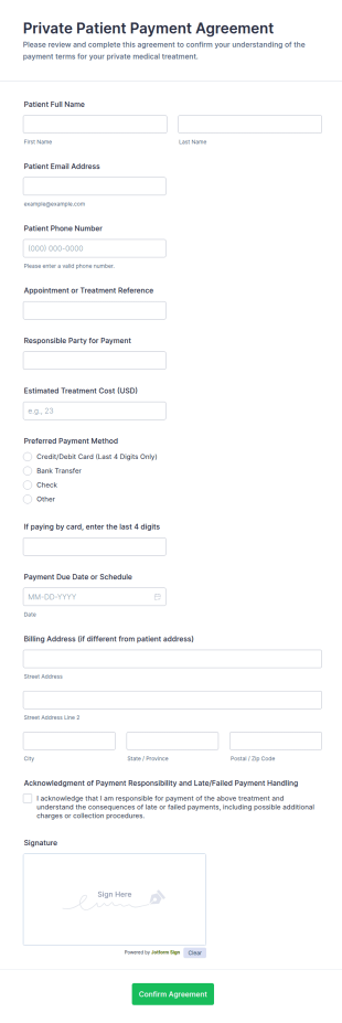 Private Patient Payment Agreement Form Template