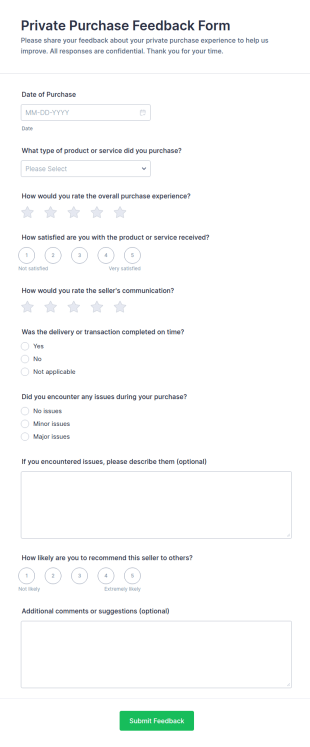 Private Purchase Feedback Form Template